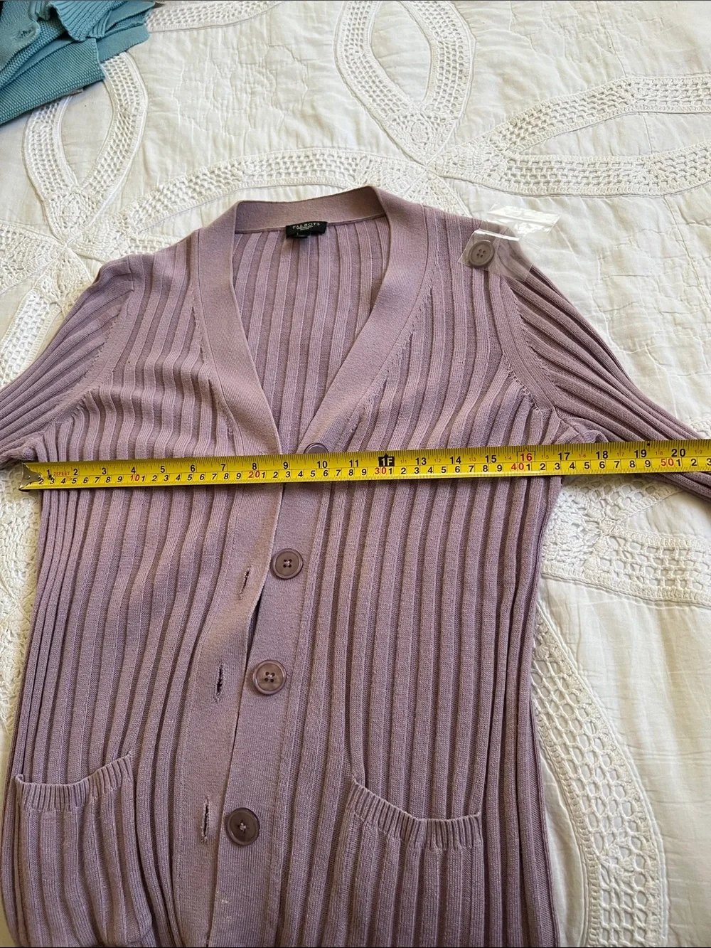 Talbots Mauve Ribbed Button-Front Cardigan - Picture 3 of 7